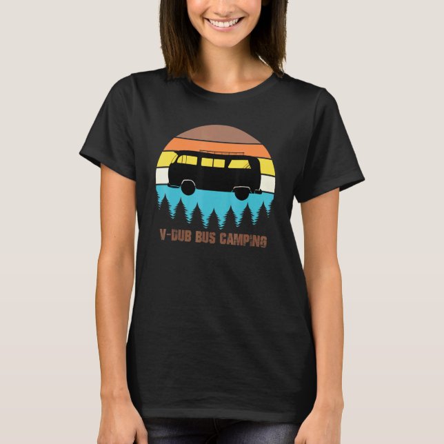 Camping V Dub Bus Sunset Retro T-Shirt (Front)