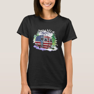 Camping Van Usa Flag Camper America 4th Of July T T-Shirt
