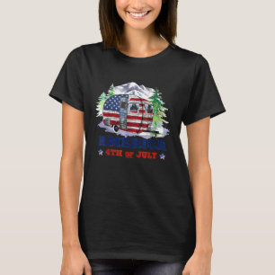 Camping Van Usa Flag Camper America 4th Of July T  T-Shirt