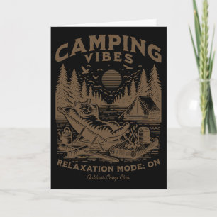 Camping Vibes Funny Cat Campfire Outdoor Nature Lo Card