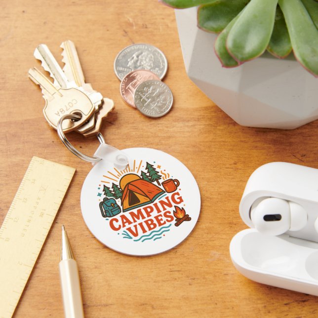 Camping Vibes Metal Circle Keychain (Desk)