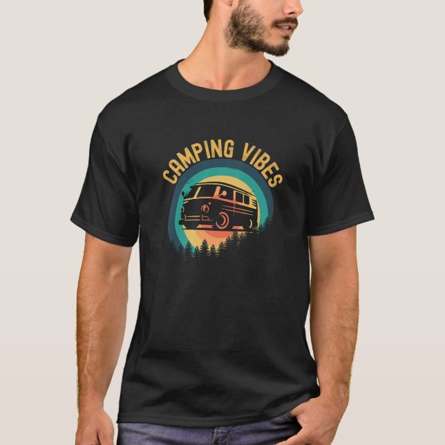 Camping Vibes Retro Travel Van Camper Evergreen Tr T-Shirt (Front)