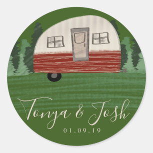 Camping Vintage Camper Bridal Shower Getaway Classic Round Sticker