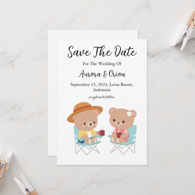 camping wedding save the date cards (Front/Back In Situ)