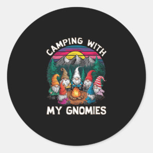 Camping With My Gnomies Funny Gnome Campfire Classic Round Sticker