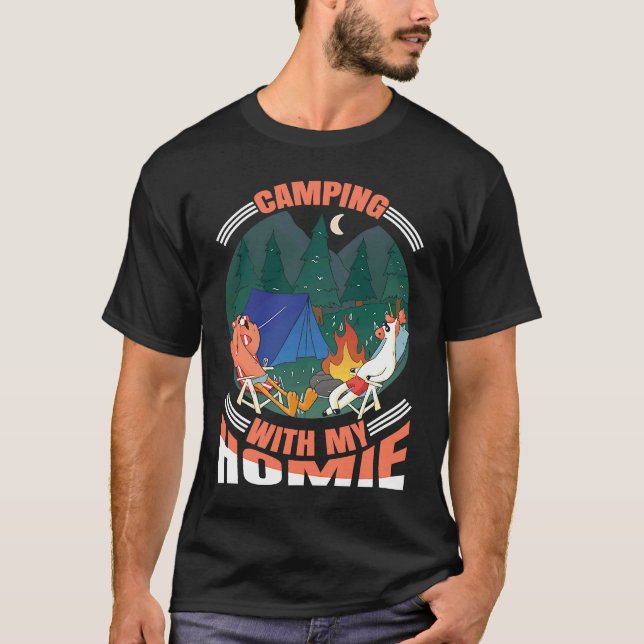 Camping With My Homie Unicorn Flamingo Nature Camp T-Shirt (Front)