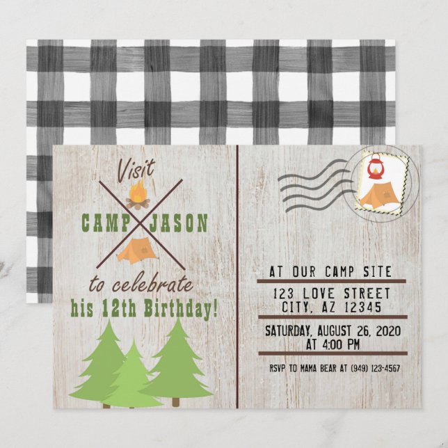 Camping Wood Flannel Plaid Post Card Birthday (Front/Back)