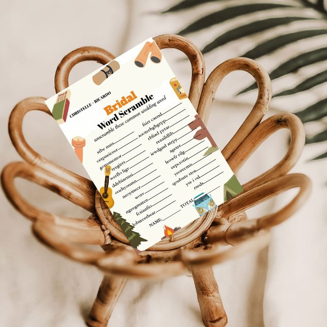 Camping word scramble bridal shower game card (Creator Uploaded)
