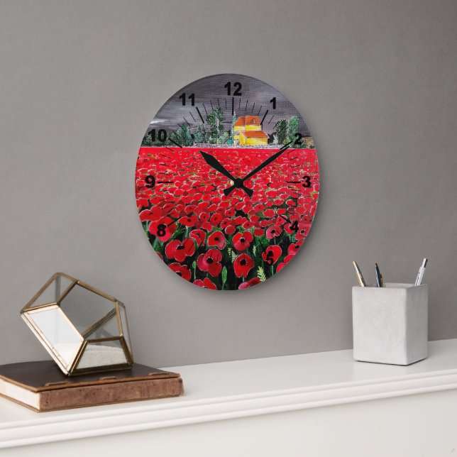 Campo de Amapolas Painting by Alfred Fox Large Clock (Office)