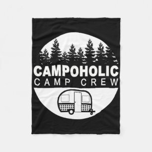 Campoholic Camp Crew Family Camping Graphic Camper Fleece Blanket