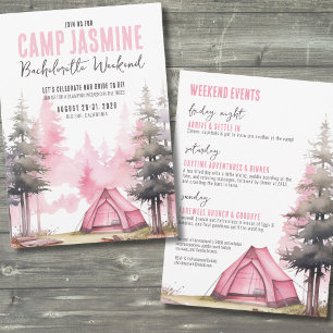 Campy Pink Camping Bachelorette Party Invitation