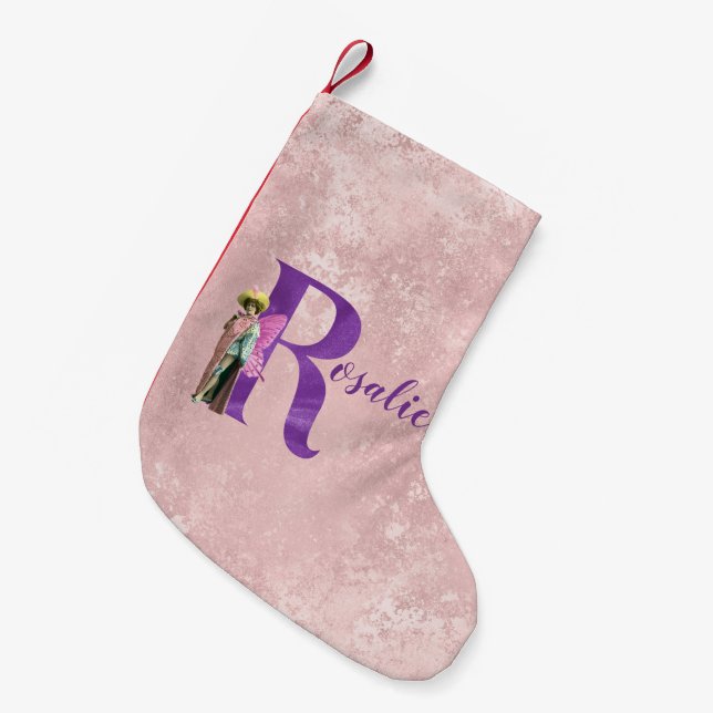 Campy Purple Shimmer Fairy Letter R Personalised Small Christmas Stocking (Front (Hanging))