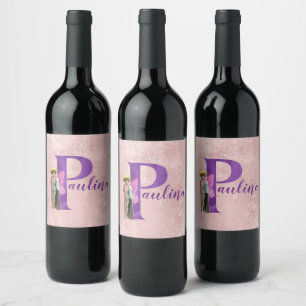 Campy Purple Shimmer Illustrated Letter P Wine Label
