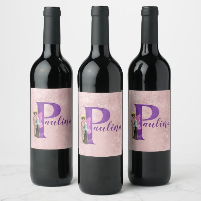 Campy Purple Shimmer Illustrated Letter P   Wine Label (Bottles)