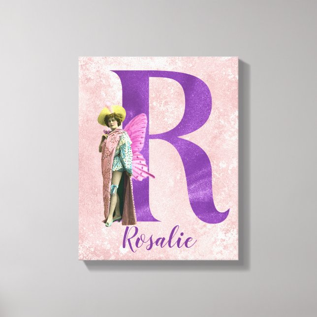 Campy Purple Shimmer Illustrated Letter R  Canvas Print (Front)