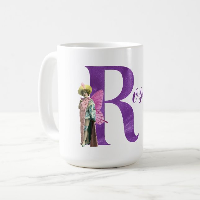 Campy Purple Shimmer Illustrated Letter R  Coffee Mug (Front Left)
