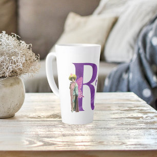 Campy Purple Shimmer Illustrated Letter R   Latte Mug
