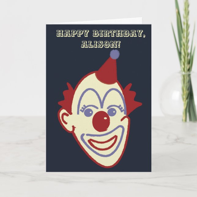 Campy Retro Creepy Circus Clown Birthday Card (Front)