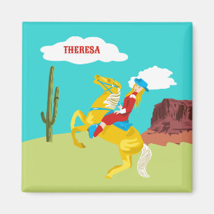 Campy Western Cowgirl on Horse Personalized Magnet