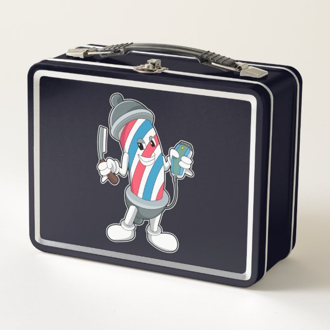 Can as Hairdresser with Razor Metal Lunch Box (Front)