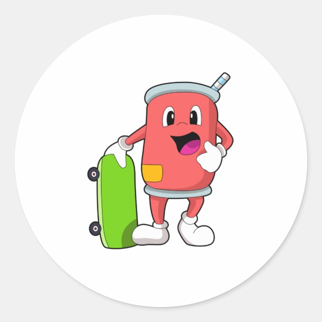 Can as Skater with Skateboard Classic Round Sticker (Front)