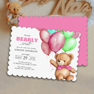 Can Bearly Wait Girl Pink Baby Shower Invitation