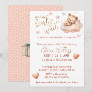 Can Bearly Wait-Girl Teddy Bear Asleep on Cloud Invitation