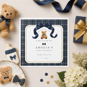 Can Bearly Wait Plaid Polo Teddy Bear Napkin