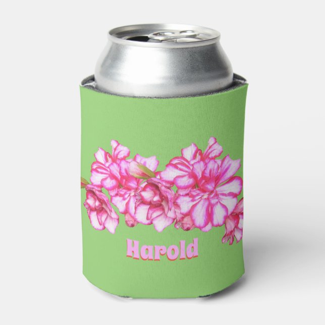 Can/Bottle Cooder - Geraniums with Name Can Cooler (Can Front)