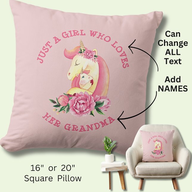 Can Change Text Girl Who Loves Her Grandma Unicorn Cushion (Creator Uploaded)