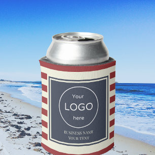 Can cooler company logo red navy blue striped