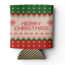 Can Cooler small with Merry Christmas Knit
