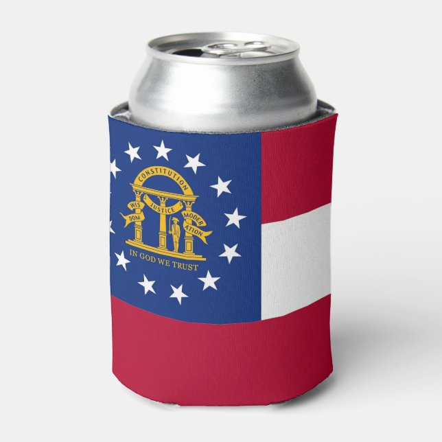 Can Cooler with flag of Georgia State, USA. (Can Front)