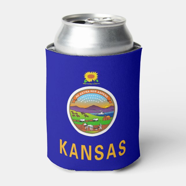 Can Cooler with flag of Kansas State, USA. (Can Front)