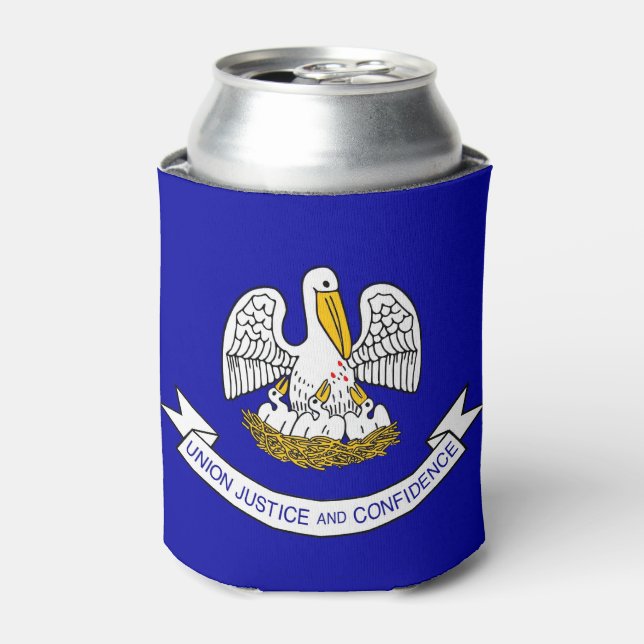 Can Cooler with flag of Louisiana State, USA. (Can Front)