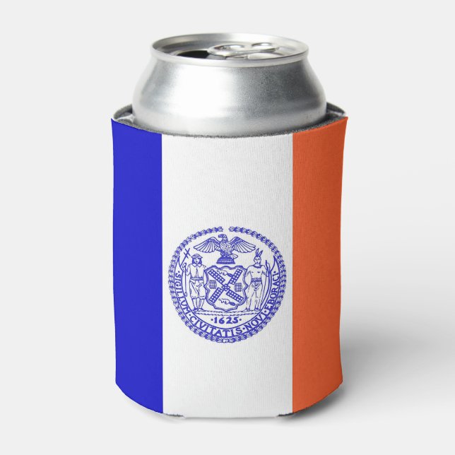 Can Cooler with flag of New York City, USA. (Can Front)