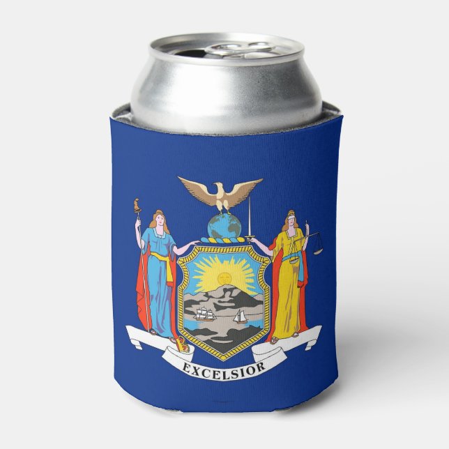 Can Cooler with flag of New York State, USA. (Can Front)