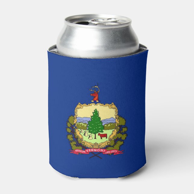 Can Cooler with flag of Vermont State, USA. (Can Front)