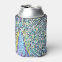 Can Cooler With Turquoise Peacock Design