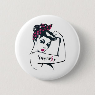 Can Cure It Rosie Riveter Breast Cancer Survivor 6 Cm Round Badge