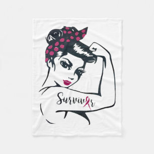 Can Cure It Rosie Riveter Breast Cancer Survivor Fleece Blanket