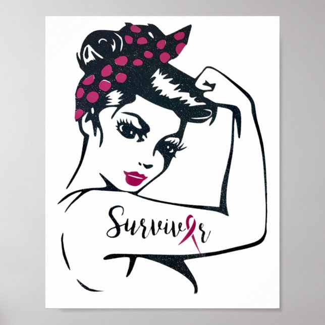 Can Cure It Rosie Riveter Breast Cancer Survivor  Poster (Front)