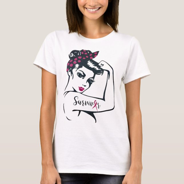 Can Cure It Rosie Riveter Breast Cancer Survivor  T-Shirt (Front)