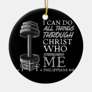 Can Do All Things Weightlifter Gym Christian Bible Ceramic Tree Decoration