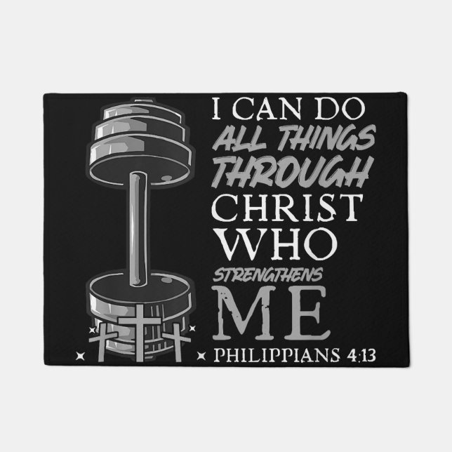 Can Do All Things Weightlifter Gym Christian Bible Doormat (Front)