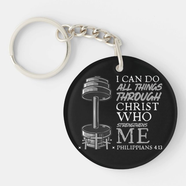 Can Do All Things Weightlifter Gym Christian Bible Key Ring (Front)