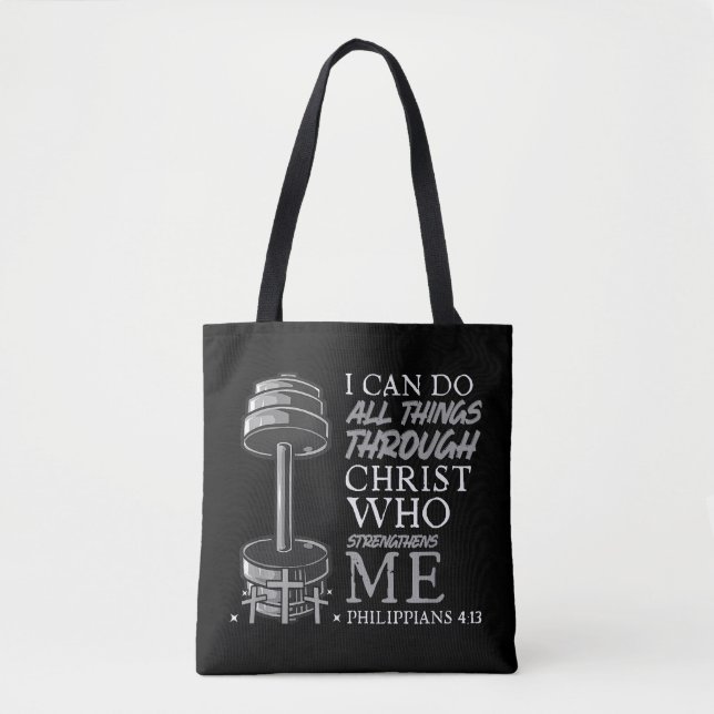 Can Do All Things Weightlifter Gym Christian Bible Tote Bag (Front)