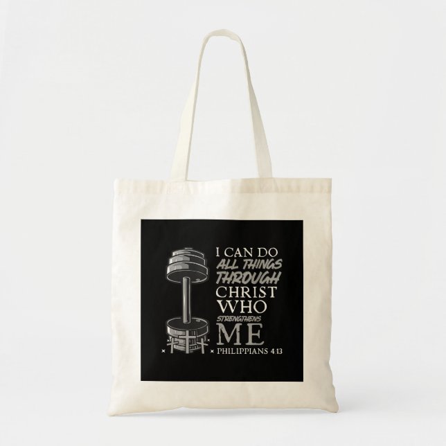 Can Do All Things Weightlifter Gym Christian Bible Tote Bag (Front)