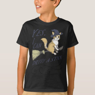 Can Drive A Stick Shift Funny Cat Halloween Witch T-Shirt