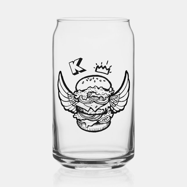 Can Glass featuring a hamburger. (Front)